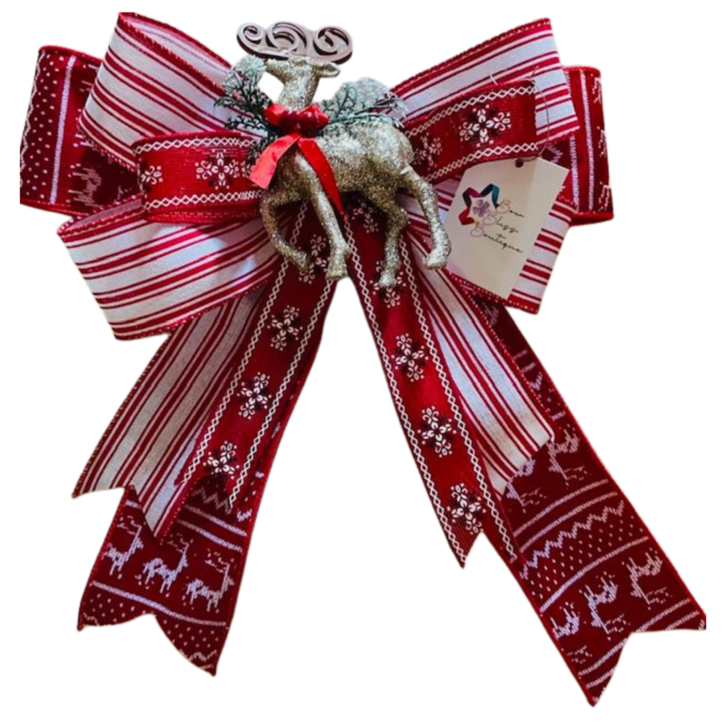 BRINLEY – A premium 14" x 16" Christmas bow in simple red and white — a pure holiday classic.