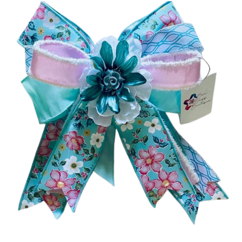 AVERY – A premium 10" x 12" bow in teal, pink, and white — simple, sweet, and beautifully balanced.