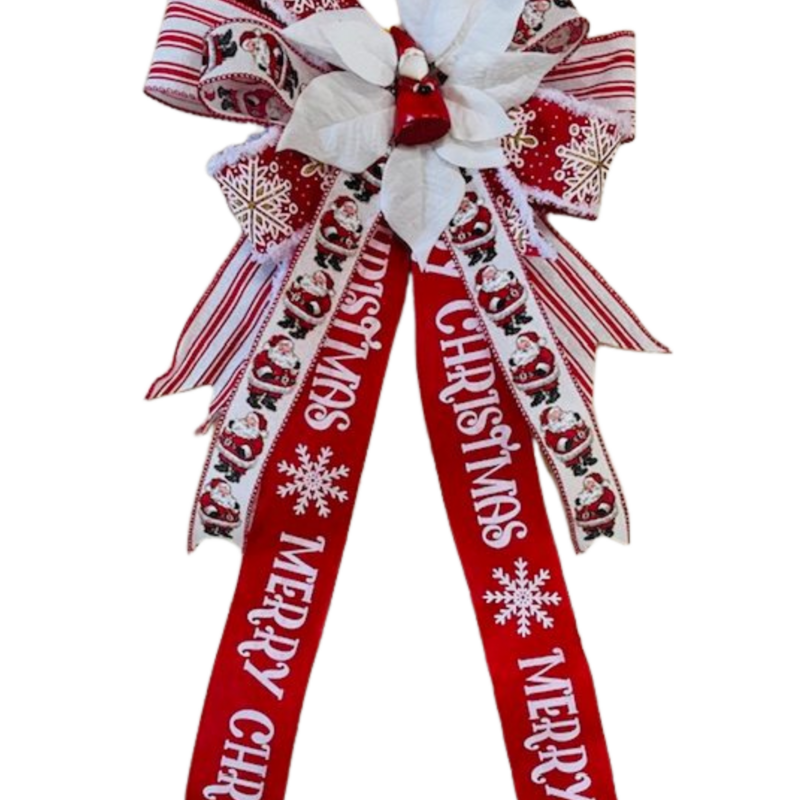 WINNIE – A premium 12" x 20" Christmas bow in bright red and white, joyful and full of seasonal charm.