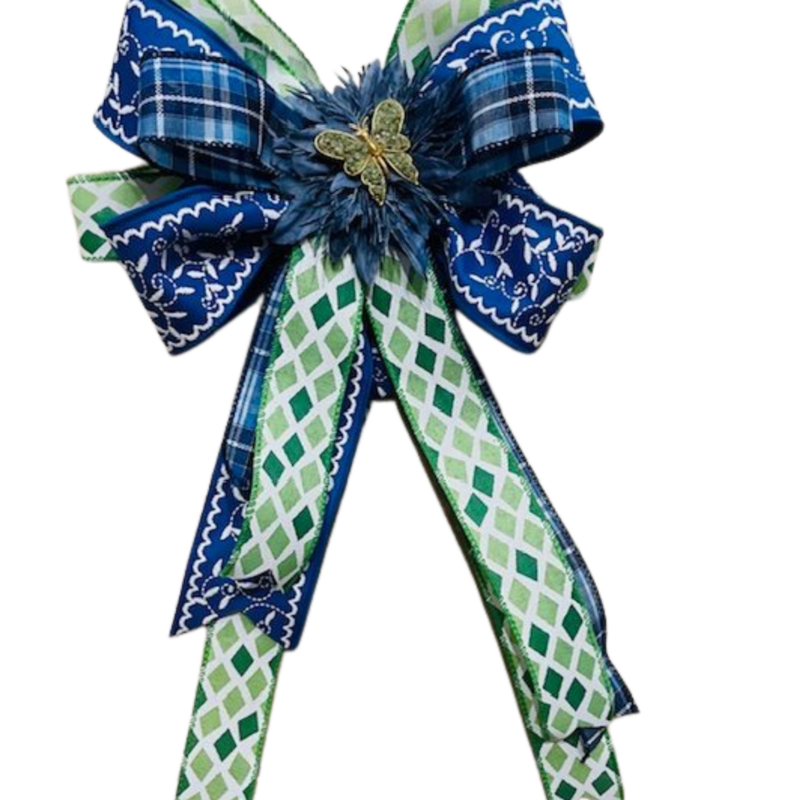 TAMMI – A premium 12" x 18" bow in green, navy blue, and white — classic, elegant, and beautifully festive.
