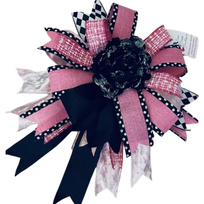 SISSY – A premium 14" x 17" bow in pink, black, and white — chic and full of charm.