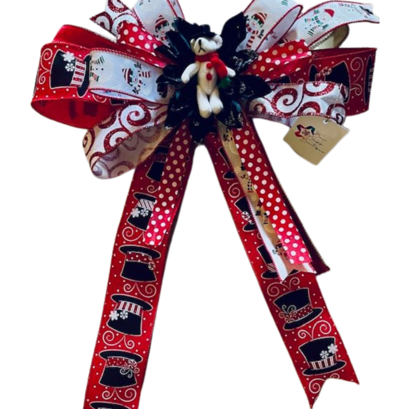 SHELBY – A premium Christmas bow, 16" by 20", in red, white, and black for a striking and elegant look.