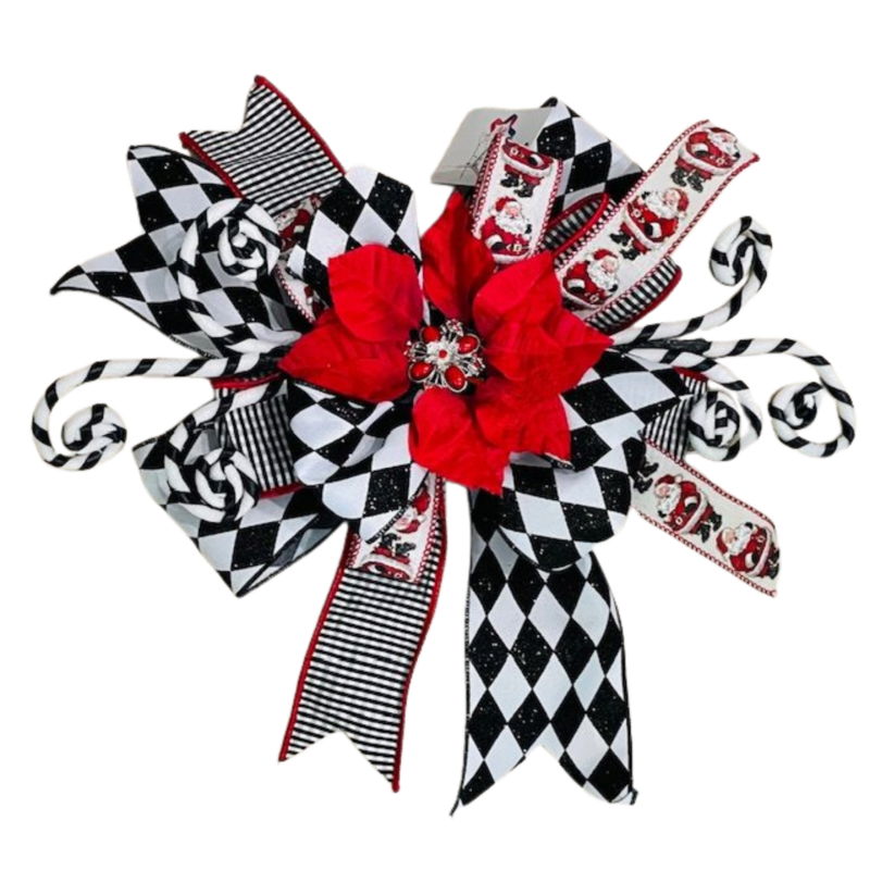 POPPY – A deluxe 17" x 18" Christmas bow combining red, black, and white for a dramatic, festive finish.