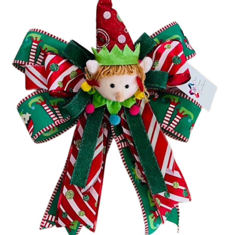 JULES – A premium Christmas bow, 12" by 15", in bright red, white, and green — classic and full of Christmas spirit.