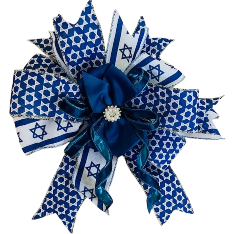 ESTHER – A premium Hanukkah bow, 13" by 15", in deep navy blue and white — a graceful nod to Hanukkah elegance.