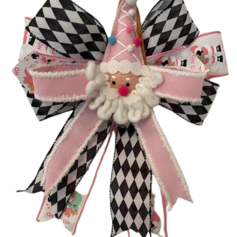 CLAUDETTE – A deluxe 13" x 16" Christmas bow with black, white, and pink ribbon — chic, modern, and full of flair.